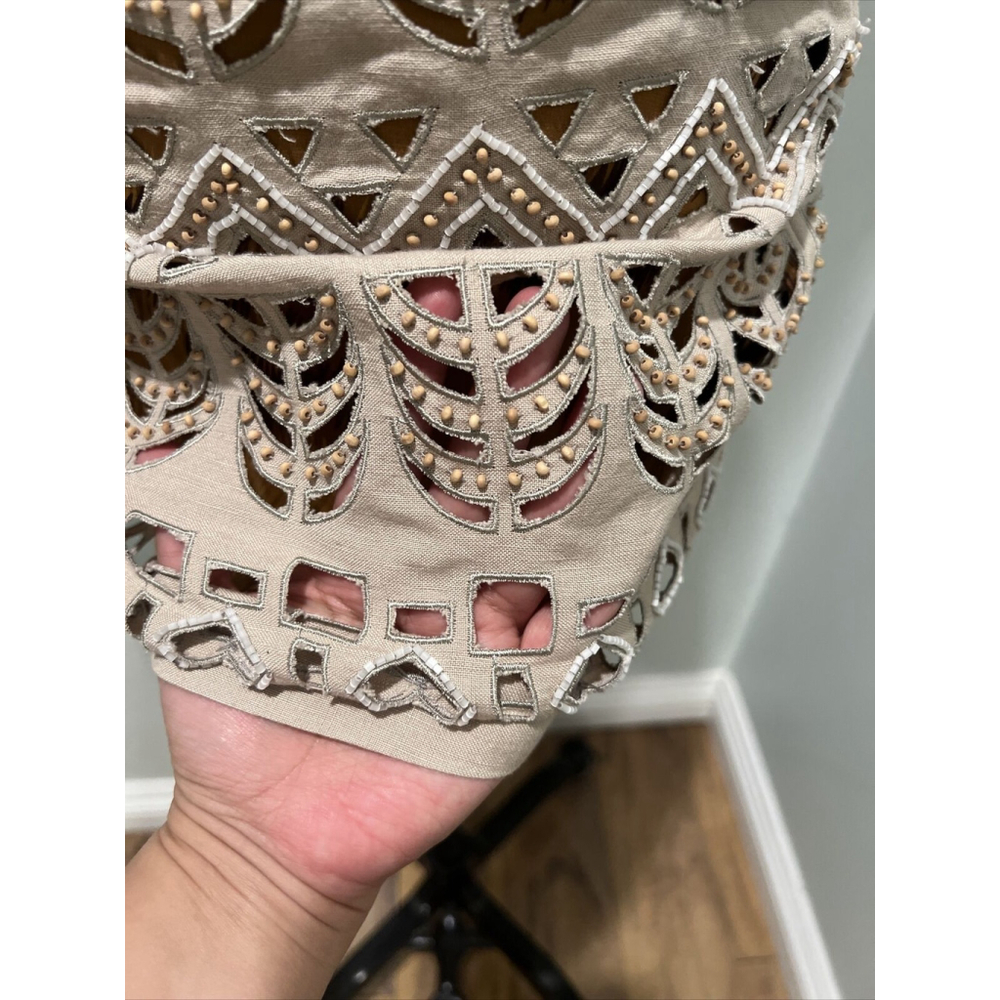 Diane von Furstenberg JUNTA Silk Laser Cut-Out Beaded W/ Leopard Mini Skirt Sz 0 - Picture 4 of 10
